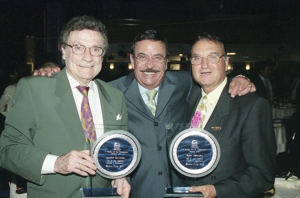 Rudy Ventura (a la dreta), amb Ramon  Calduch i Josep Guardiola als Premis Arc de 2001