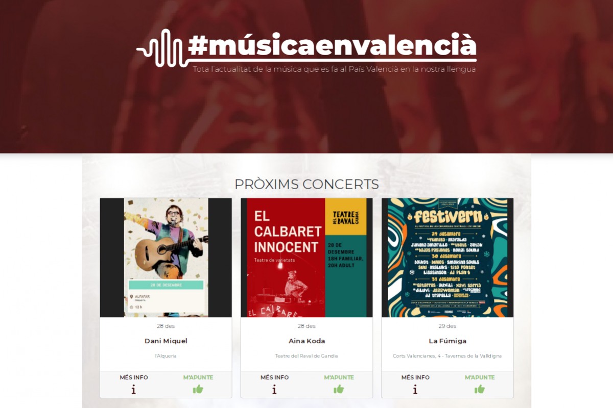 La pàgina d'inici de #MúsicaEnValencià